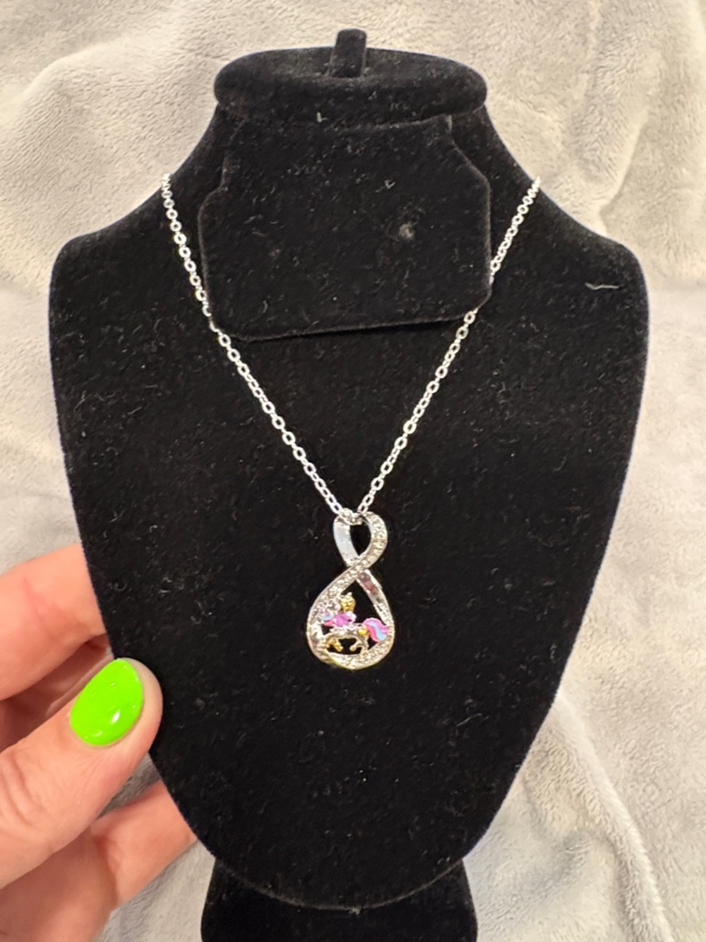 Silver Infinity Pendant Necklace with Pink Accent Unicorn 🦄